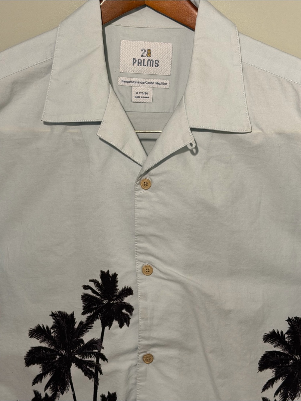 28 Palms Men's Light Blue Palm-Print Island-Inspired Camp Shirt